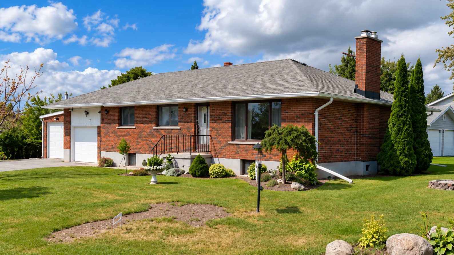 Brick bungalow with attached garage before renovation